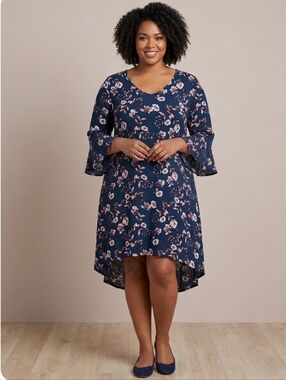 2/25$ Gorgeous George Floral Boho Swing Dress - Bell Sleeves, Plus Size XXL